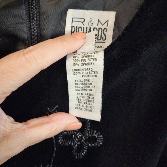 R&M Richards Holiday Party Dress Black Velvet Long Maxi Dress Womens 14 - Picture 4 of 5
